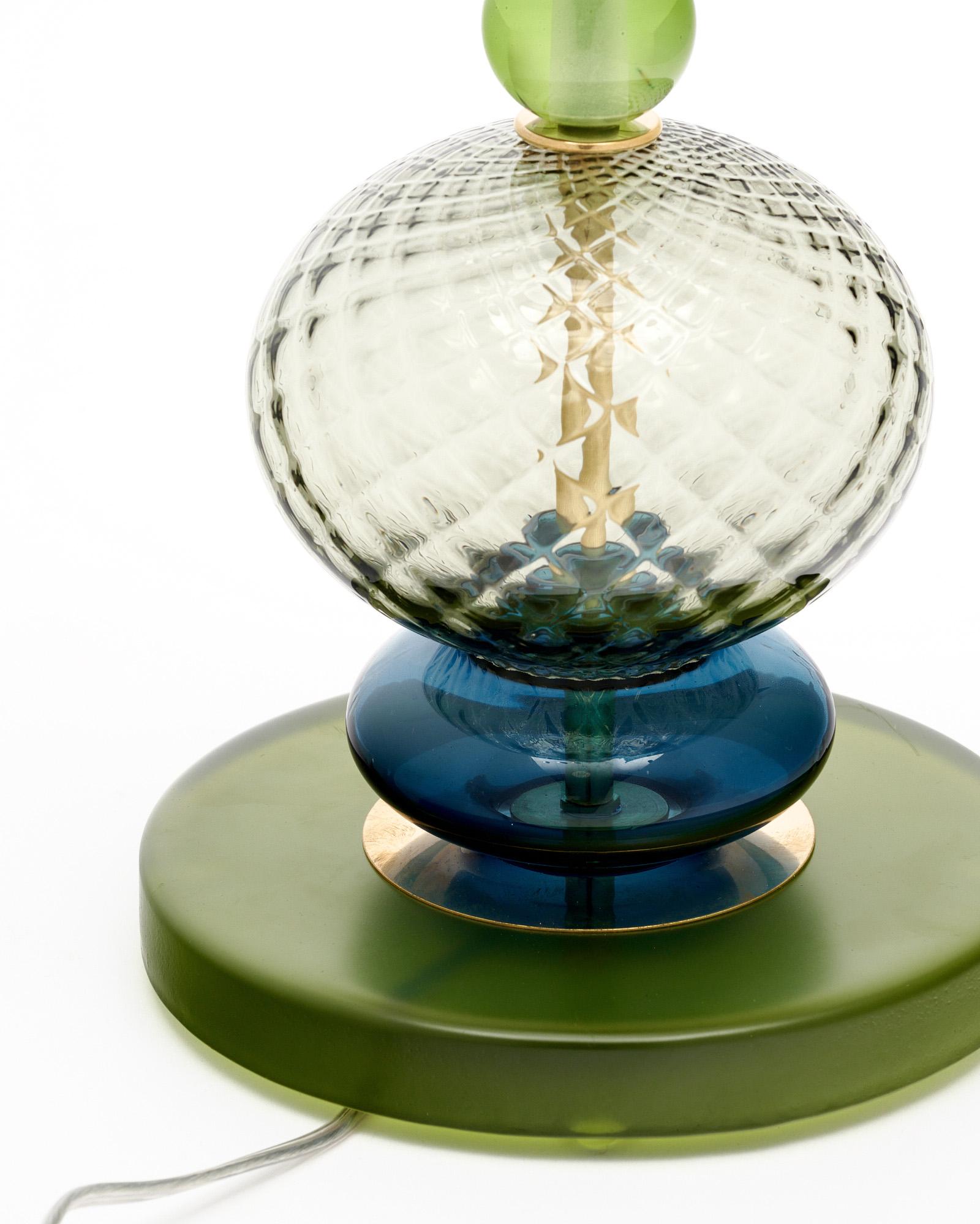 Laiton Lampes en verre de Murano bleu et vert en vente