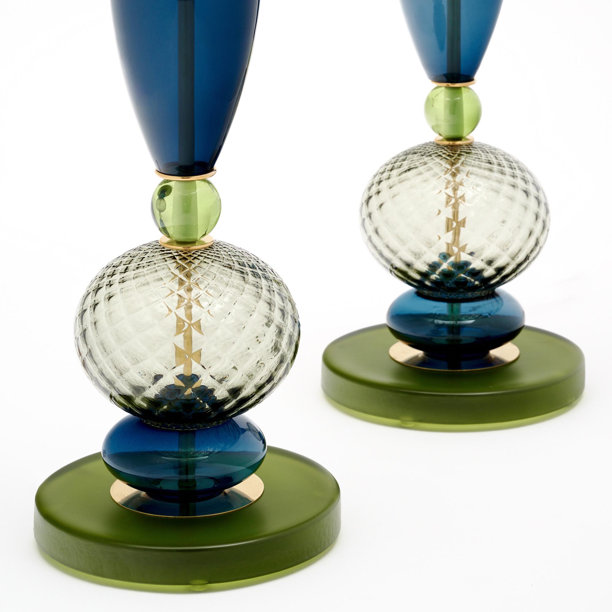 Lampes en verre de Murano bleu et vert en vente 1