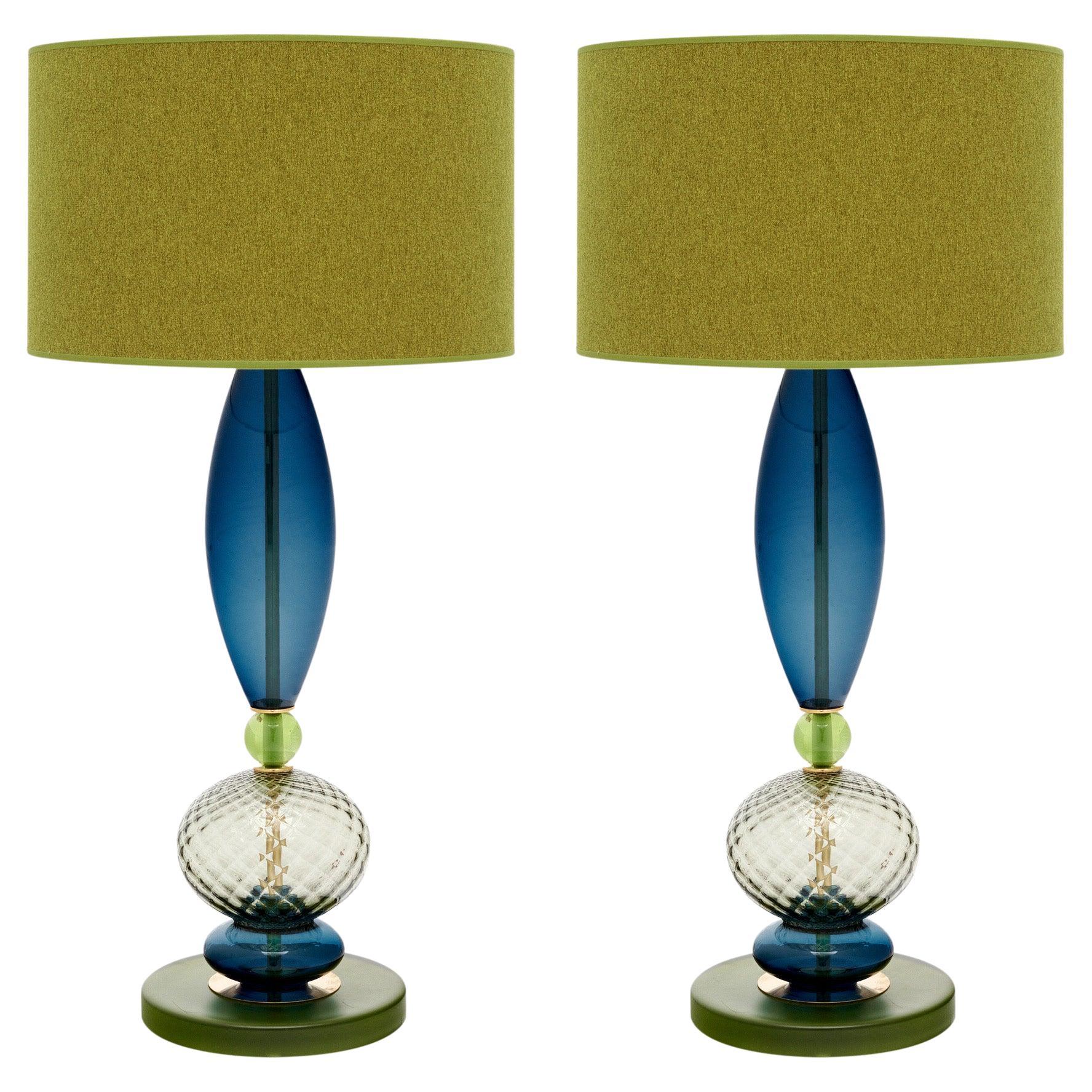 Lampes en verre de Murano bleu et vert