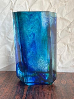 Blue and Green PAte de verra vase by Erich Schamschula