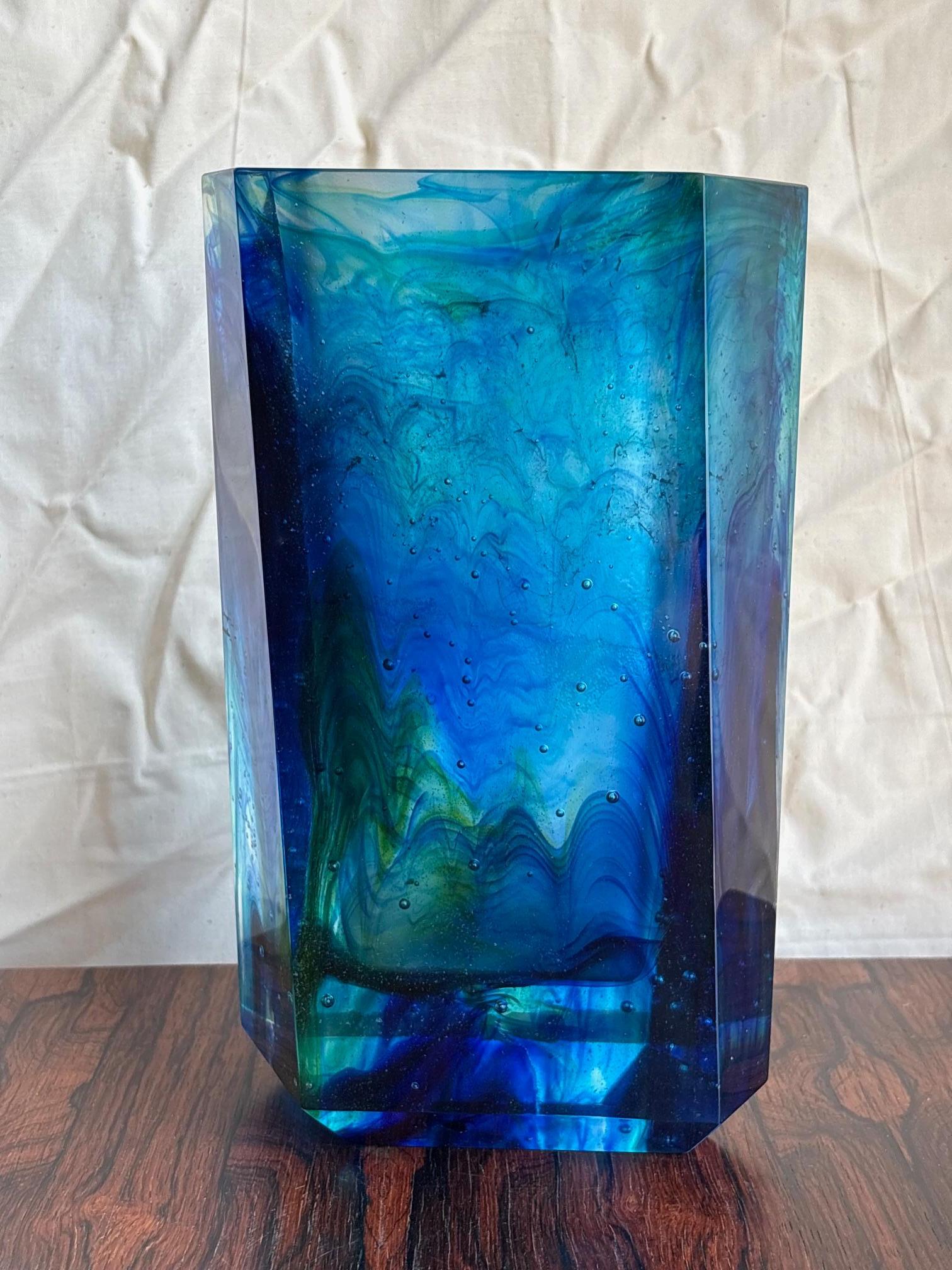 Late 20th Century Blue and Green PAte de verra vase by Erich Schamschula For Sale