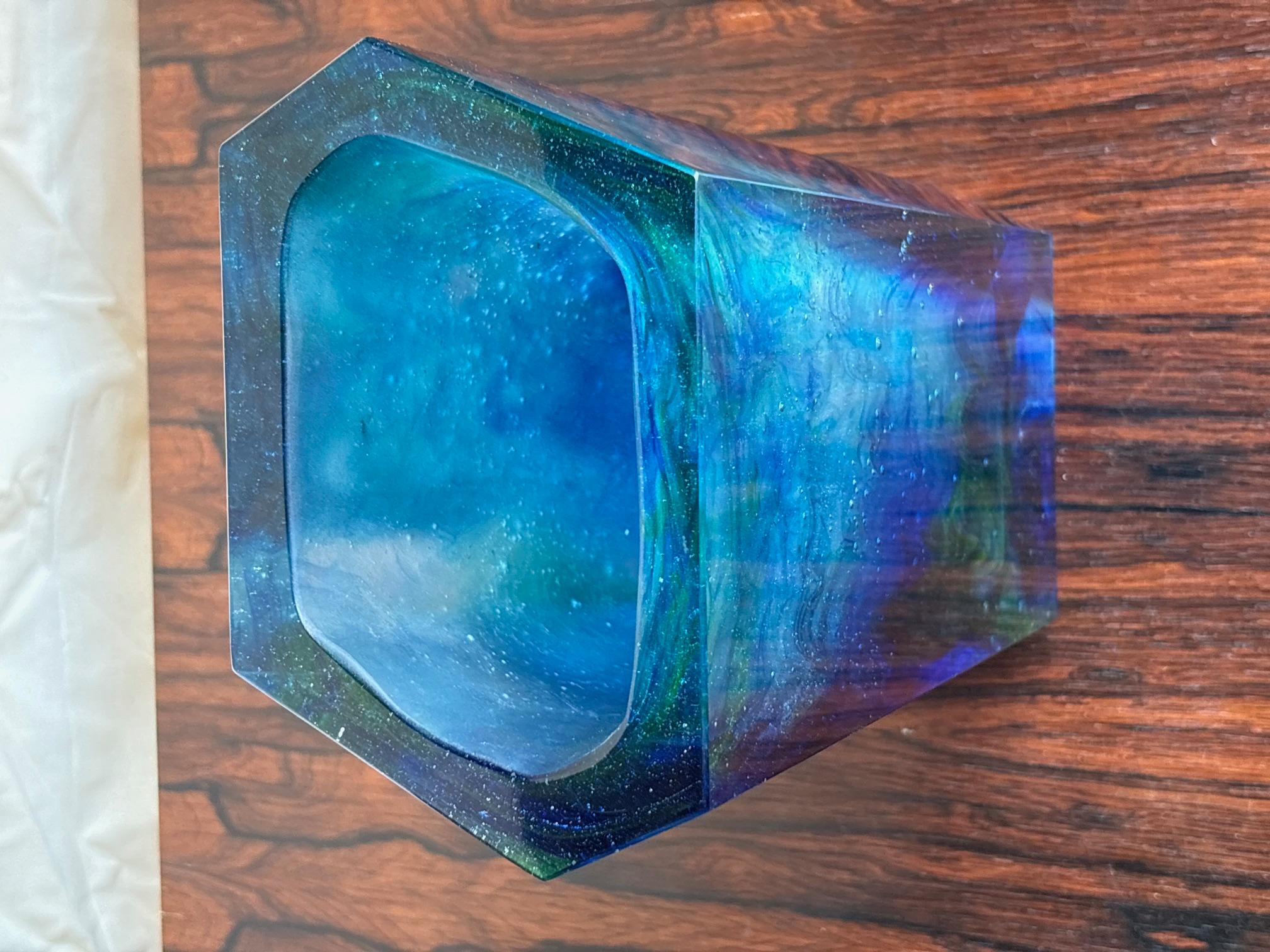 Art Glass Blue and Green PAte de verra vase by Erich Schamschula For Sale