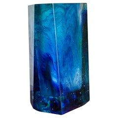 Blue and Green PAte de verra vase by Erich Schamschula