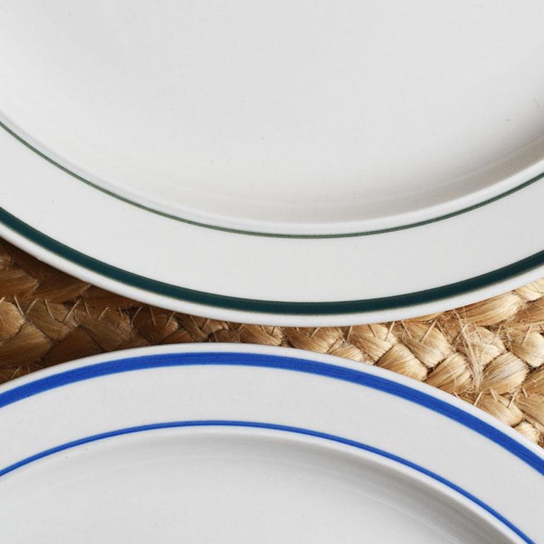 Chinese Blue and Green Restaurantware Stoneware Dinner Plates, Set of 4 For Sale