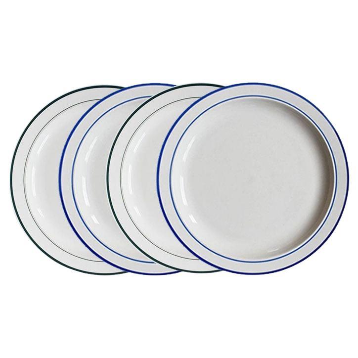 Assiettes de table en grès bleu et vert, lot de 4