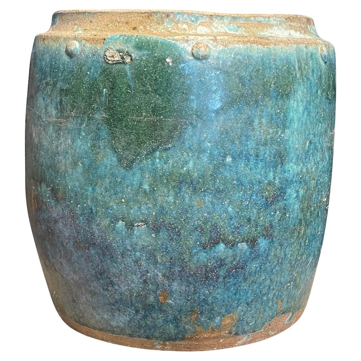Vaso di zenzero blu e verde con rivetti, Borneo, 18° secolo in vendita