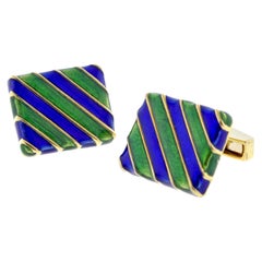 Blue and Green Striped 18 Karat Gold Cufflinks