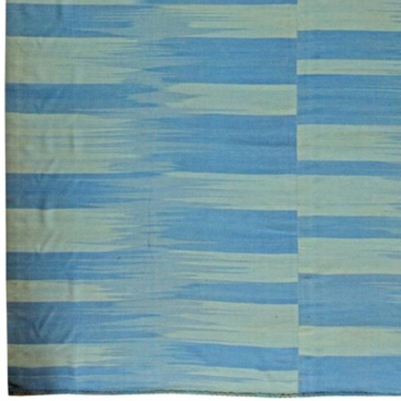 Hand-Knotted Blue and Green Striped Area Rug For Sale