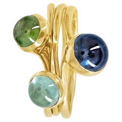 Blue and Green Tourmaline Yellow Gold Flor Stacking Rings, Kika Alvarenga 2024