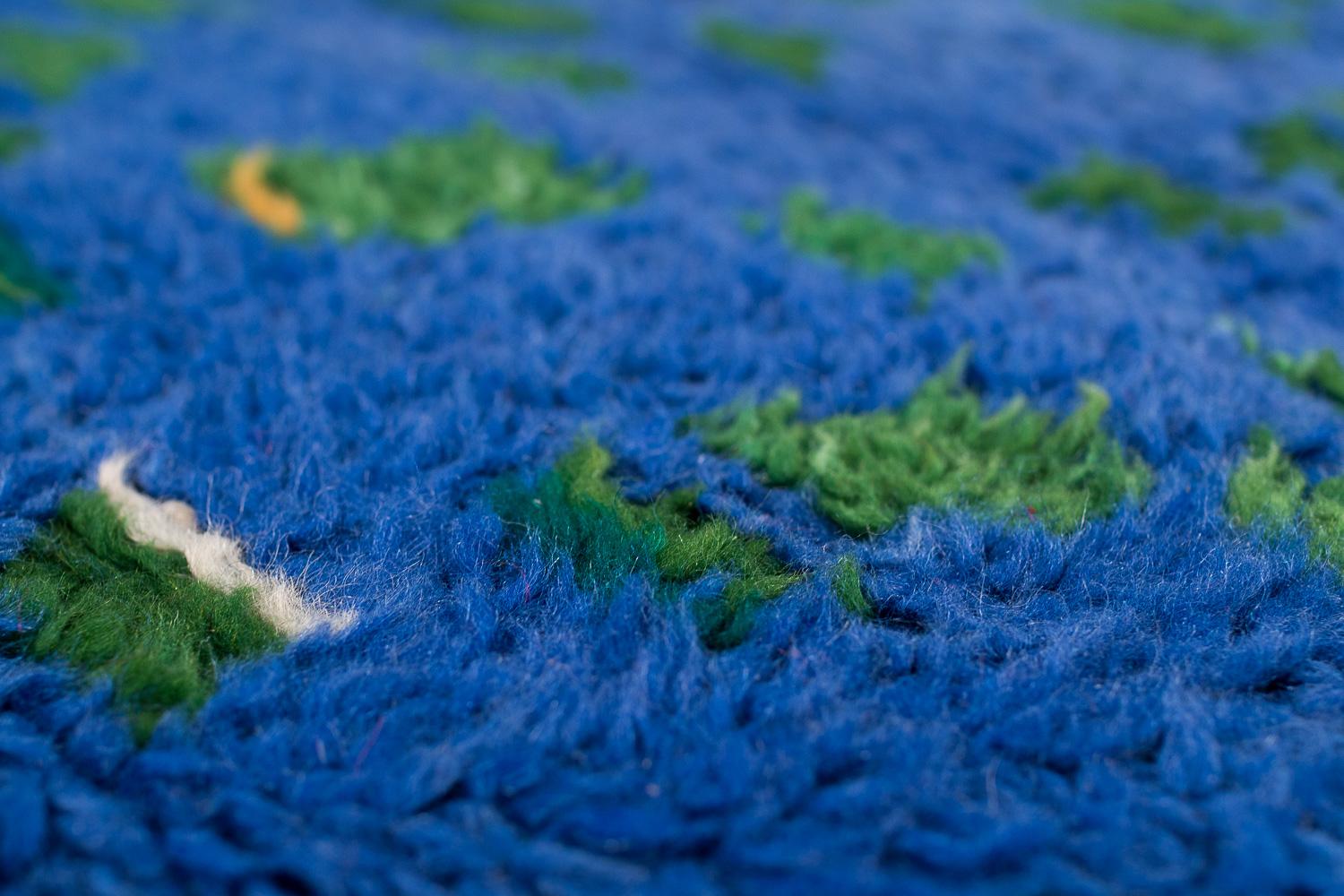 Collectible Antique Midcentury Blue Green Vintage Moroccan Wool Shag Area Rug For Sale 6