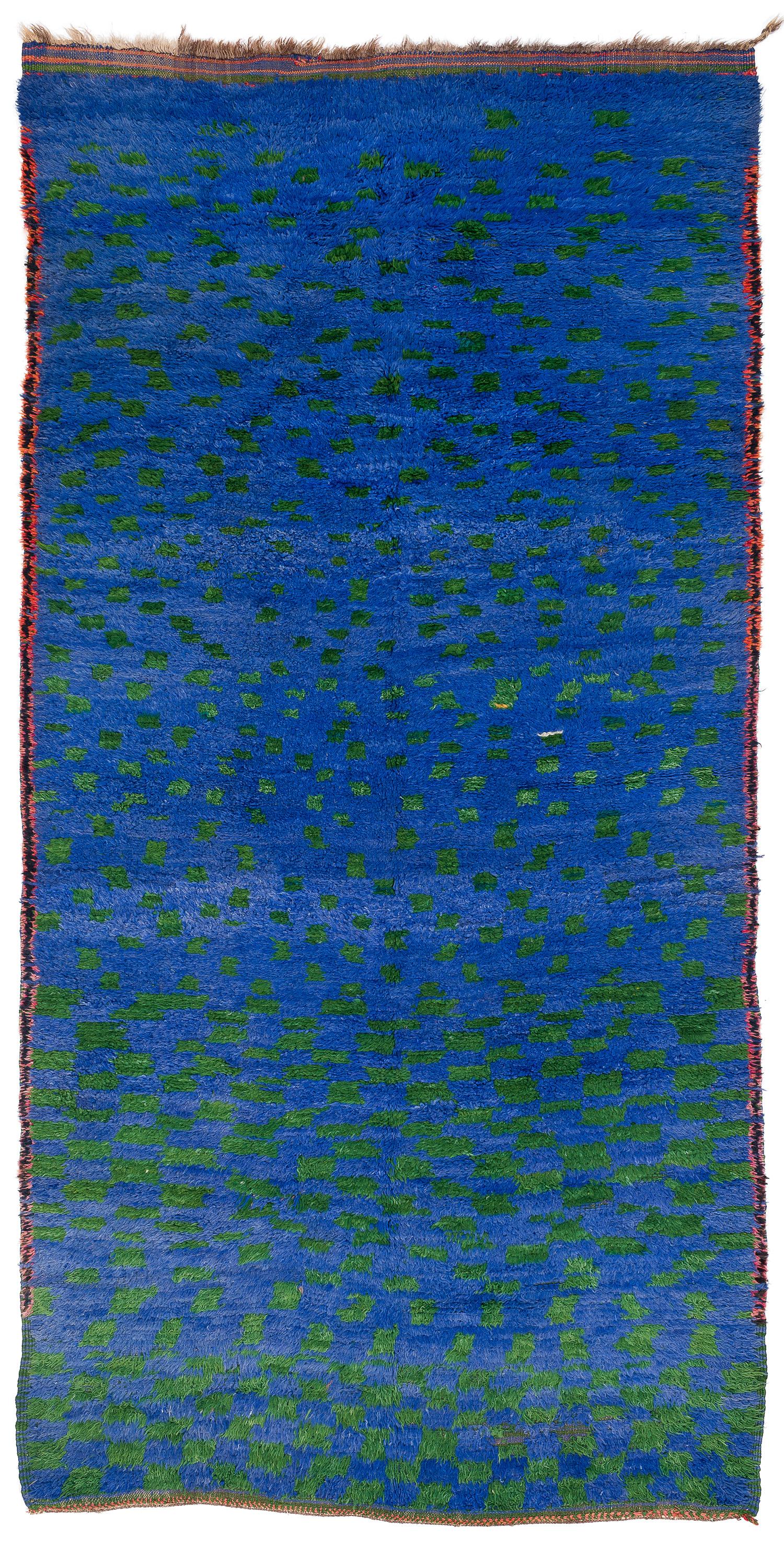 Collectible Antique Midcentury Blue Green Vintage Moroccan Wool Shag Area Rug For Sale 7