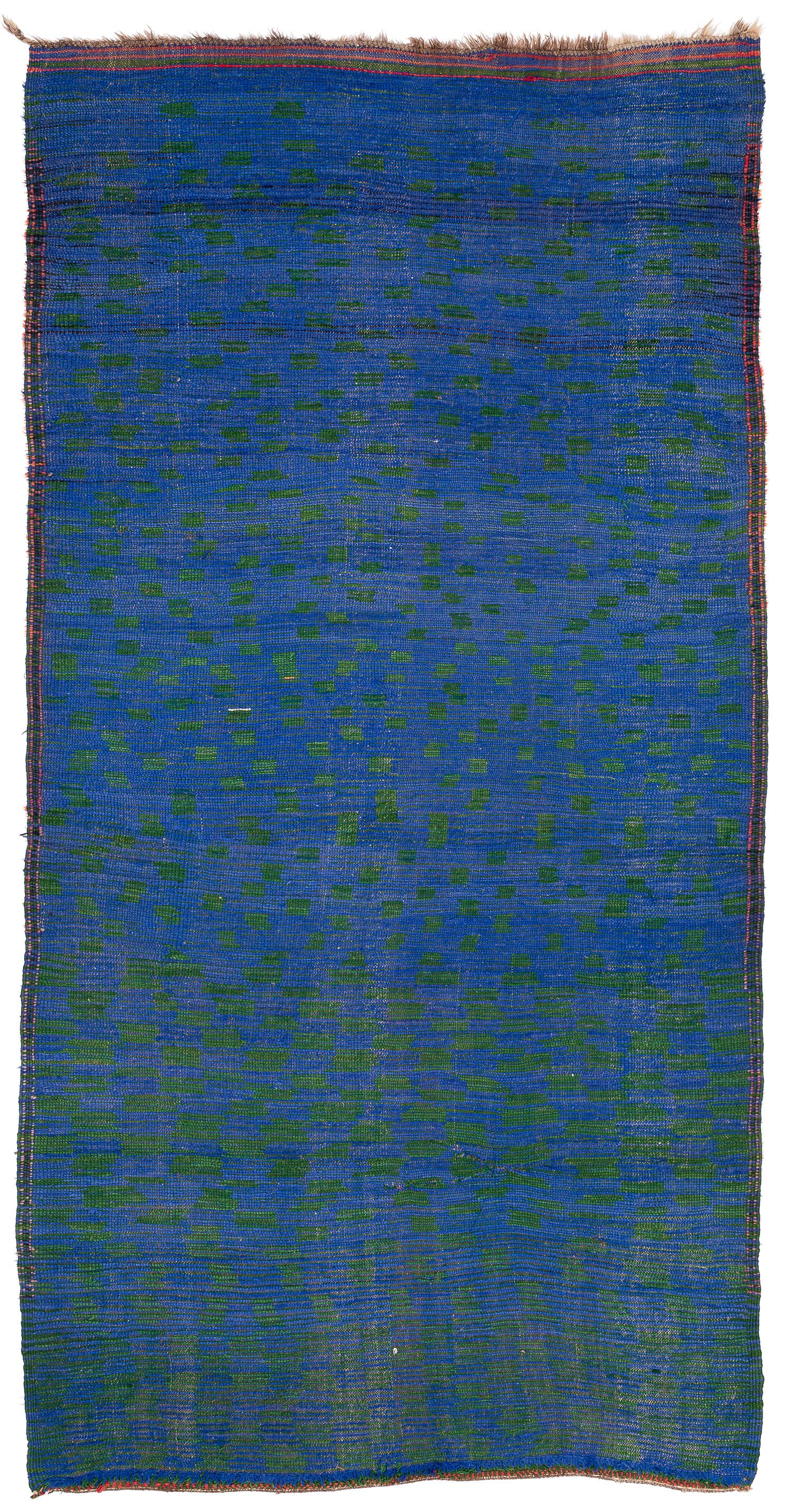 Collectible Antique Midcentury Blue Green Vintage Moroccan Wool Shag Area Rug For Sale 8