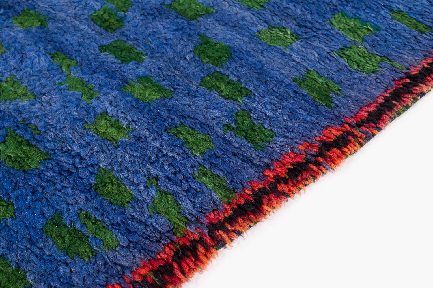 Hand-Woven Collectible Antique Midcentury Blue Green Vintage Moroccan Wool Shag Area Rug For Sale