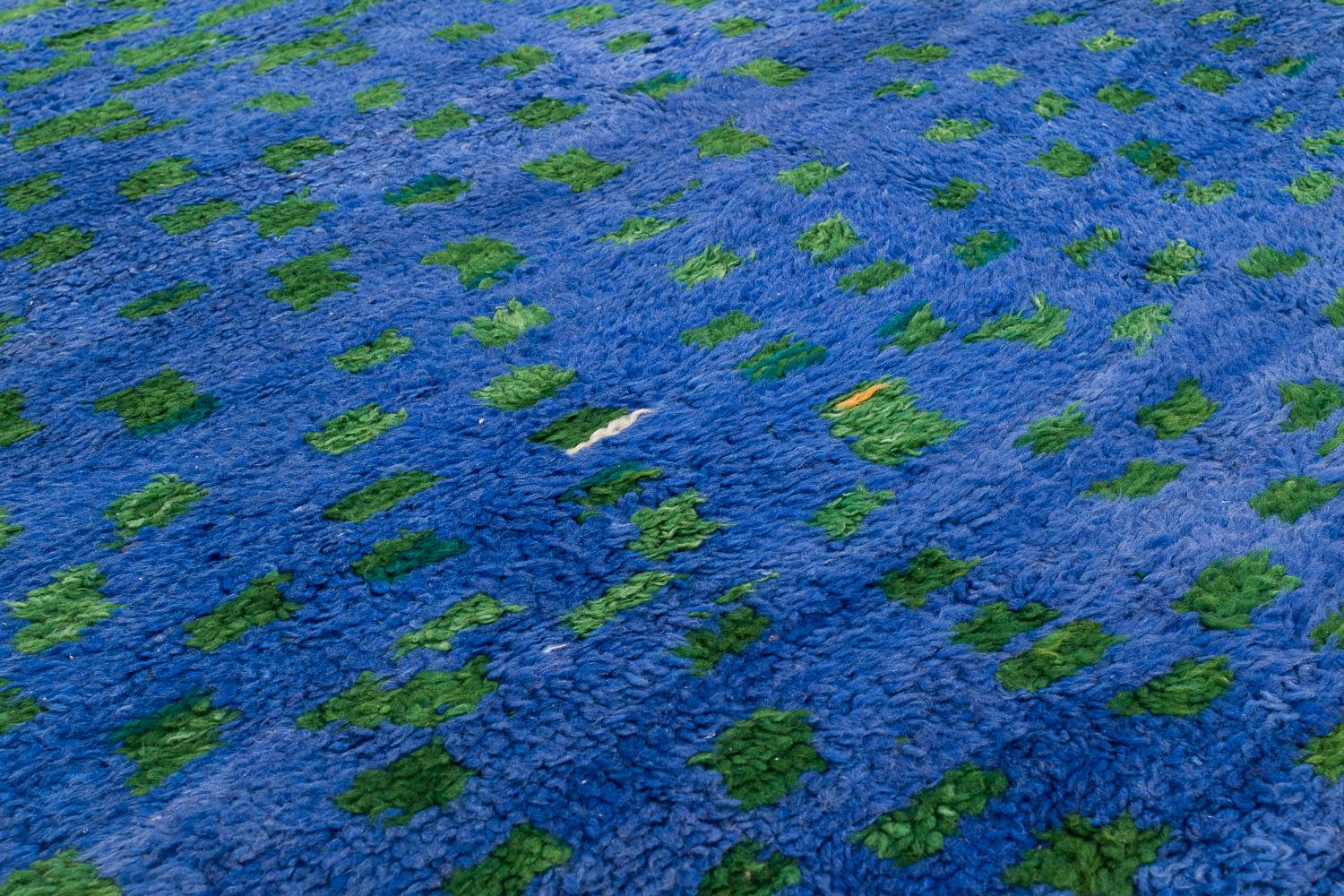 Collectible Antique Midcentury Blue Green Vintage Moroccan Wool Shag Area Rug For Sale 3