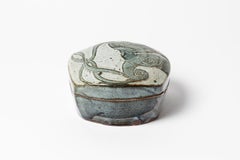 Blaue und graue keramische Schmuckschatulle des 20. Jahrhunderts La Borne 1970