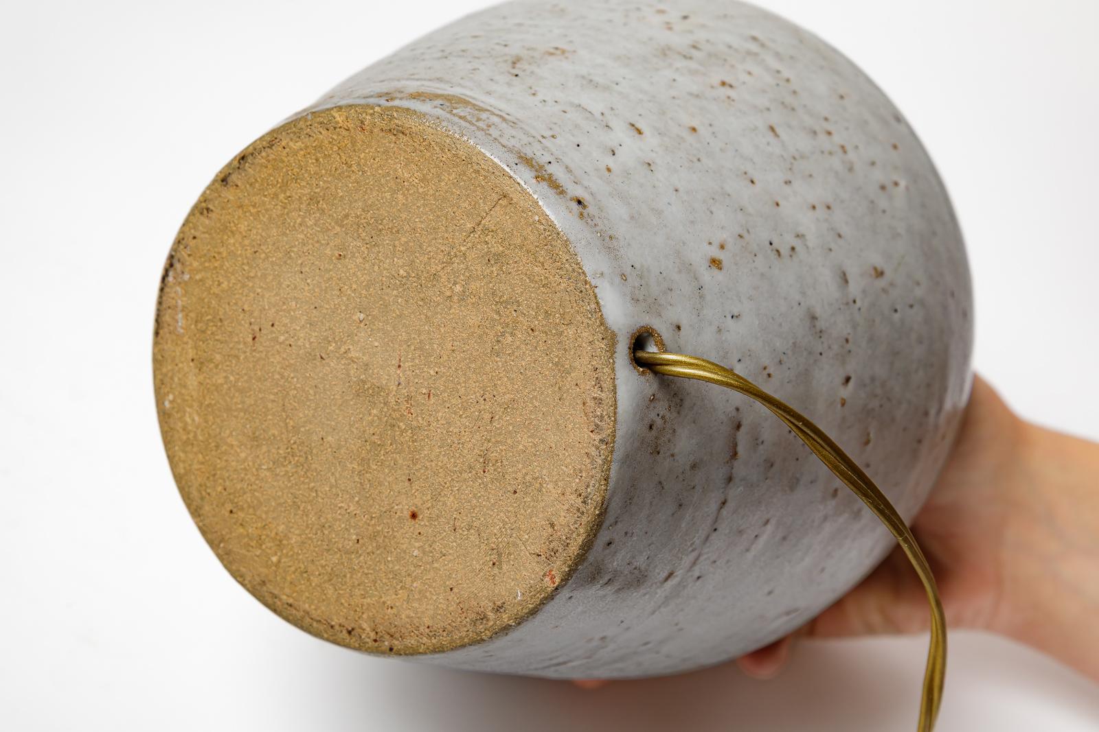 French blue and grey 20th century design stoneware ceramic table lamp La Borne 1970 For Sale