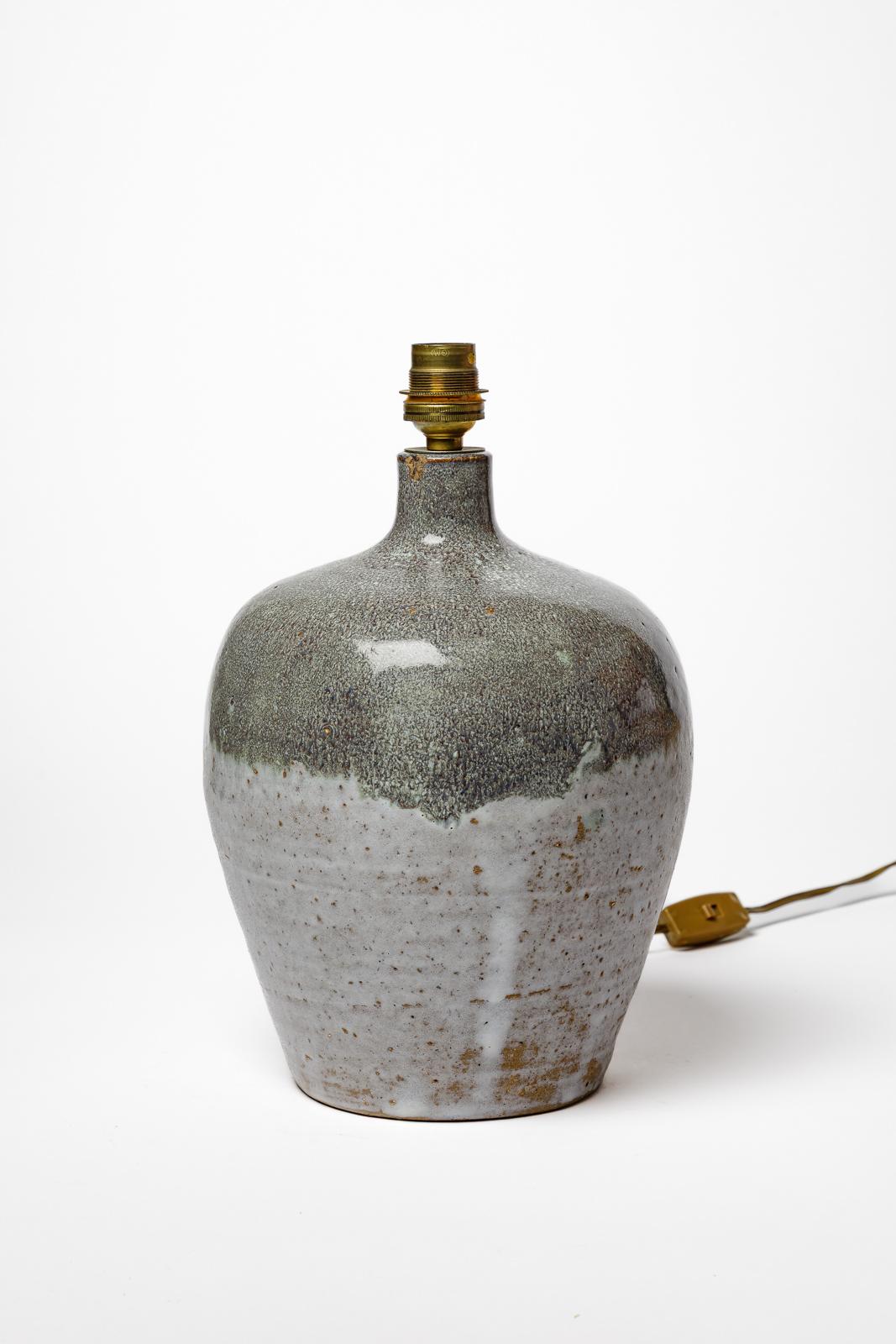 blue and grey 20th century design stoneware ceramic table lamp La Borne 1970 In Excellent Condition For Sale In Neuilly-en- sancerre, FR