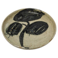 blue and grey abstract flower stoneware ceramic decorative plate La Borne 1970