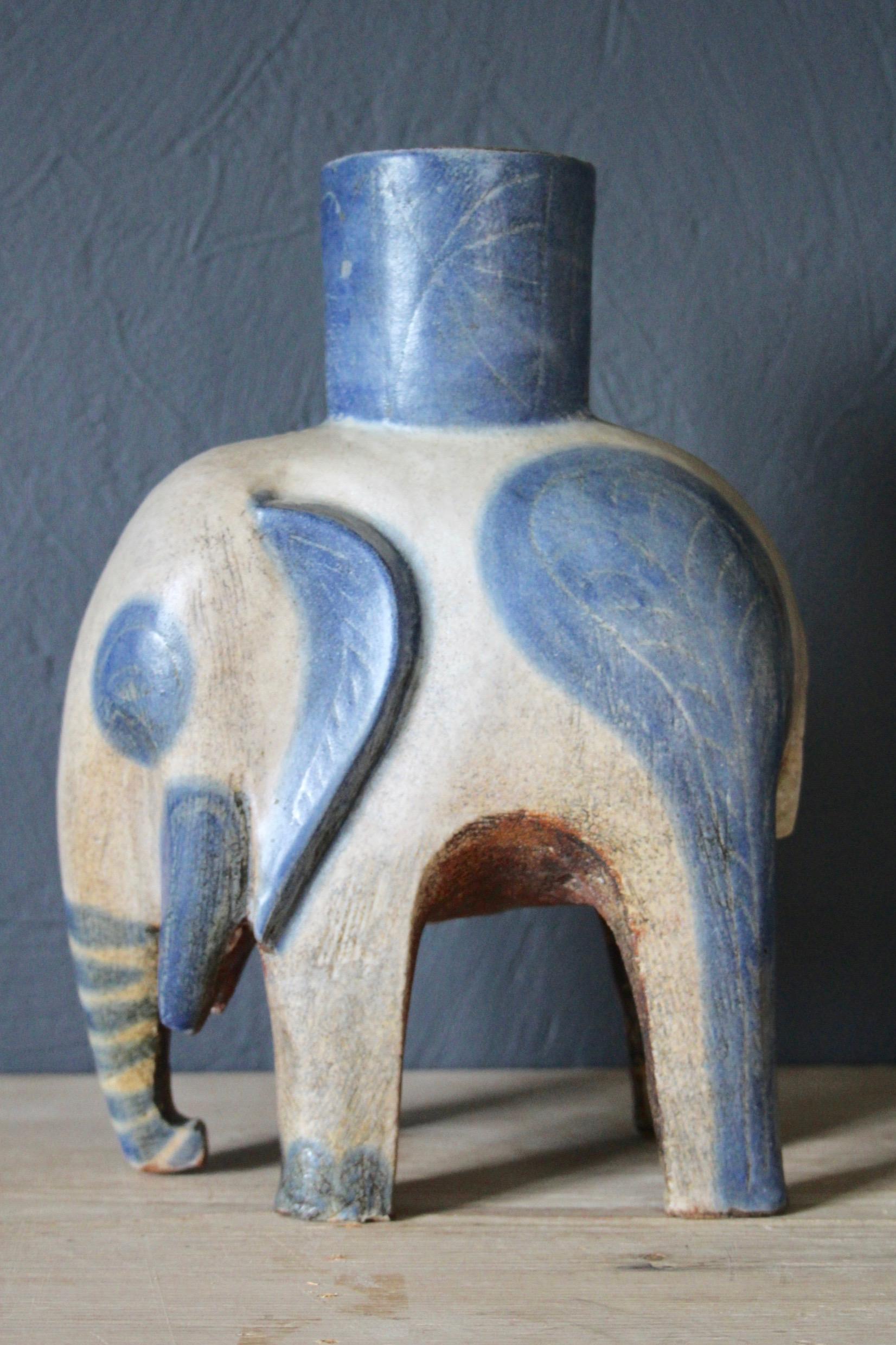 European Blue and Grey Ceramic Elephant For Sale