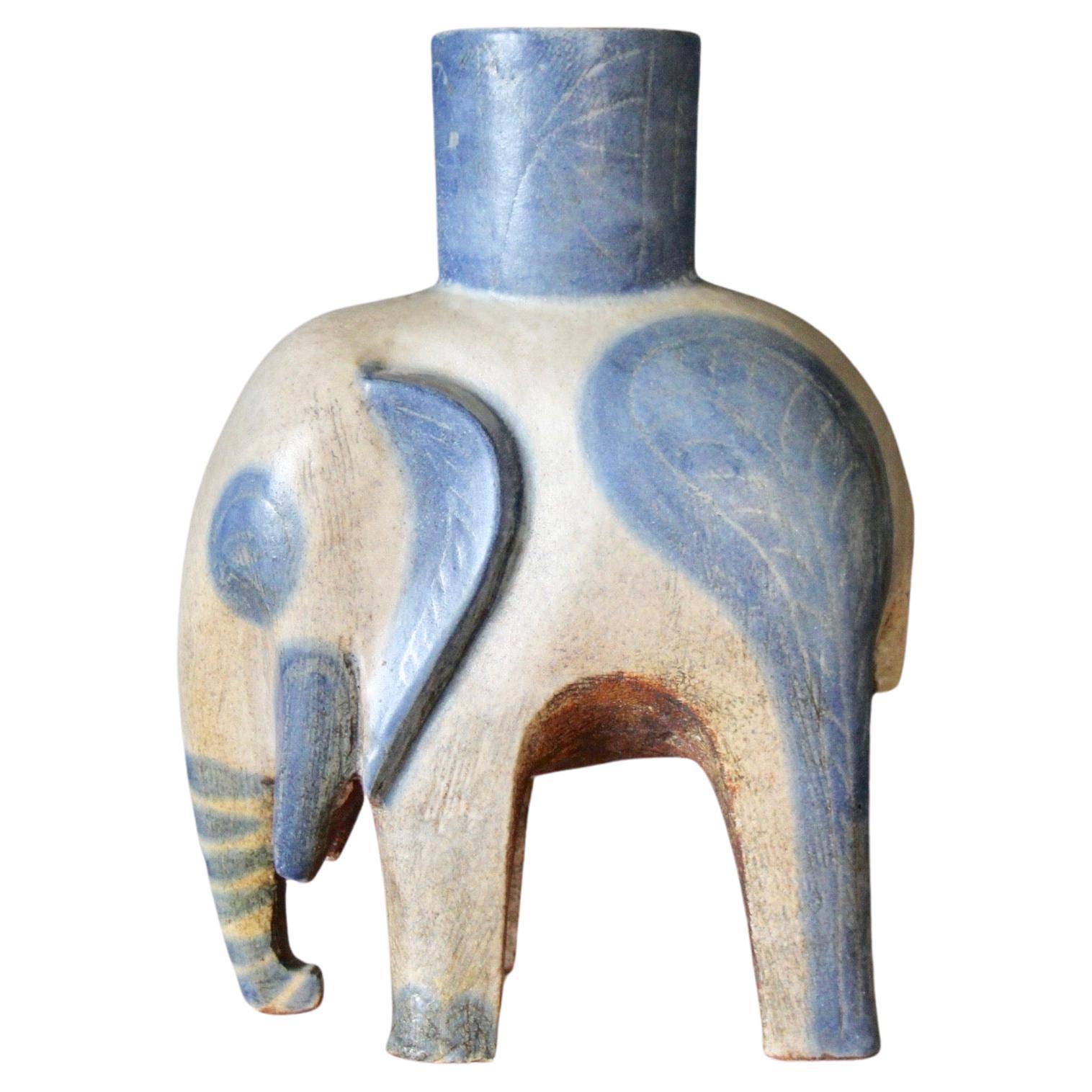 Blue and Grey Ceramic Elephant For Sale