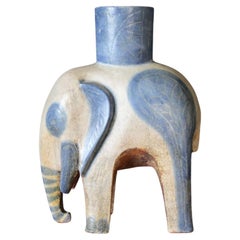 Vintage Blue and Grey Ceramic Elephant