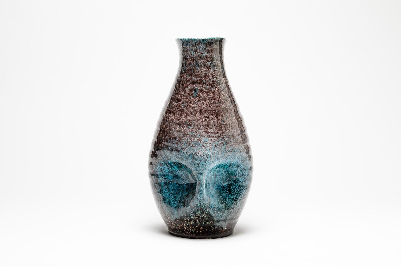 20th Century Blue and Grey Freeform Ceramic Vase by Accolay circa 1960 French Midcentury For Sale