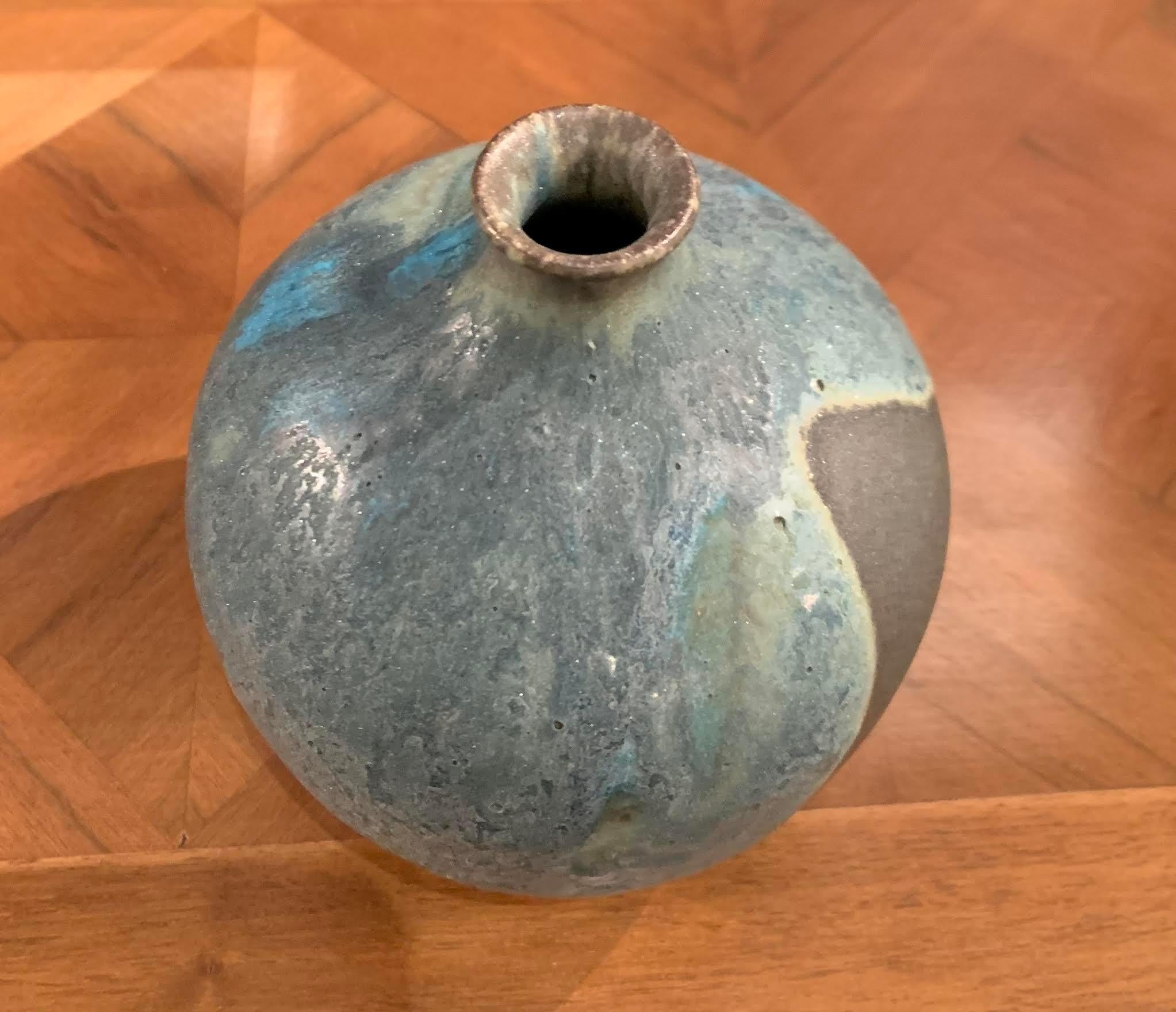 American Blue and Grey Hand Made Stoneware Vase by Peter Speliopoulos, USA, Contemporary