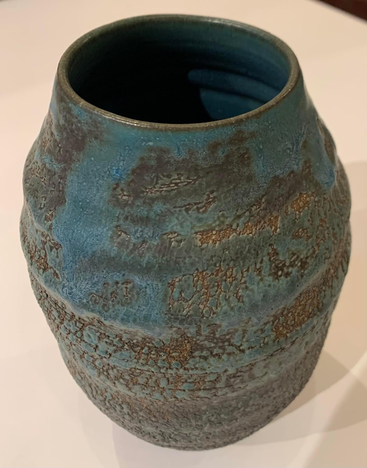 American Blue and Grey Hand Thrown Vase by Peter Speliopoulos, U.S.A, Contemporary For Sale