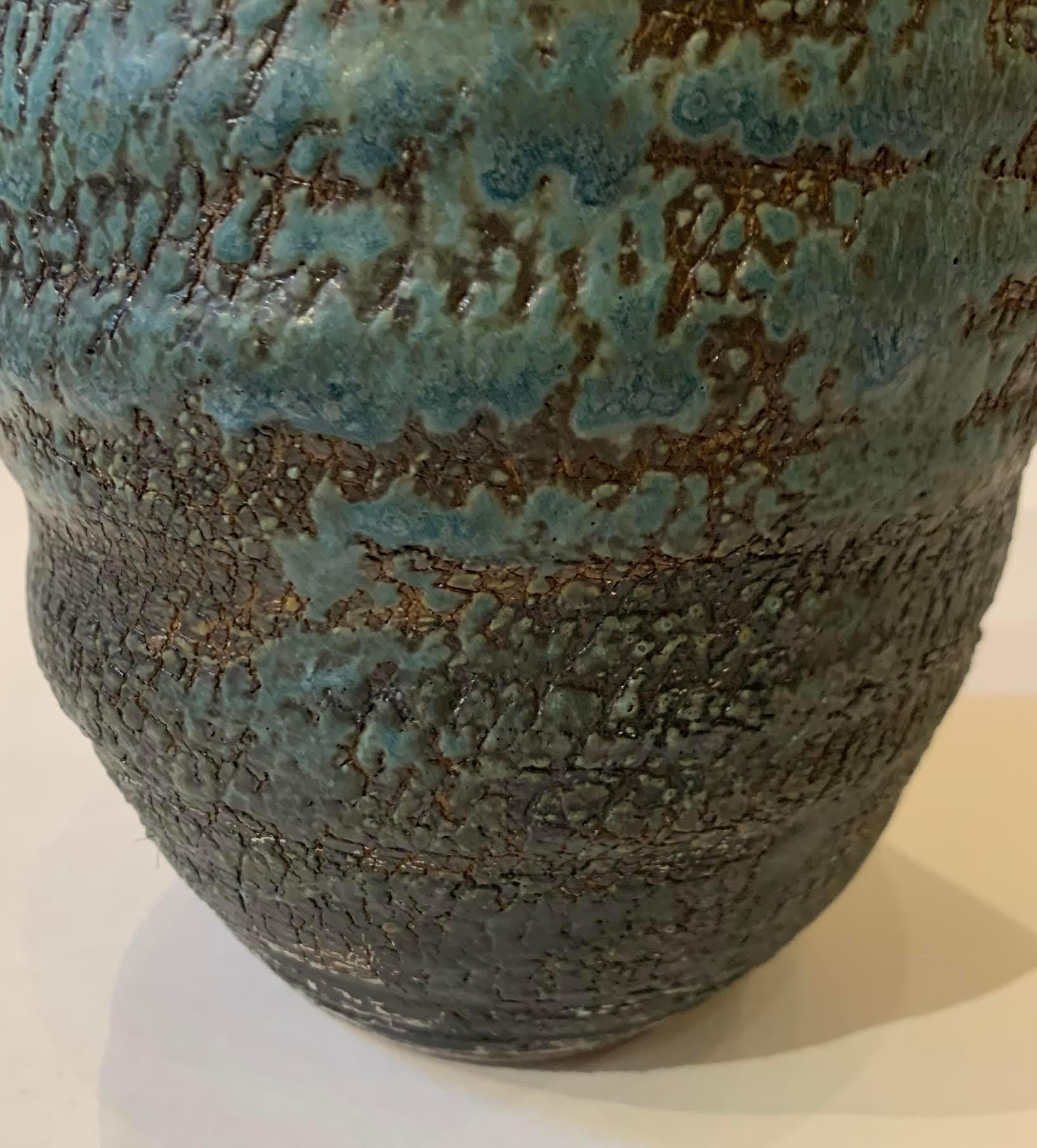 Blue and Grey Hand Thrown Vase by Peter Speliopoulos, U.S.A, Contemporary In New Condition For Sale In New York, NY