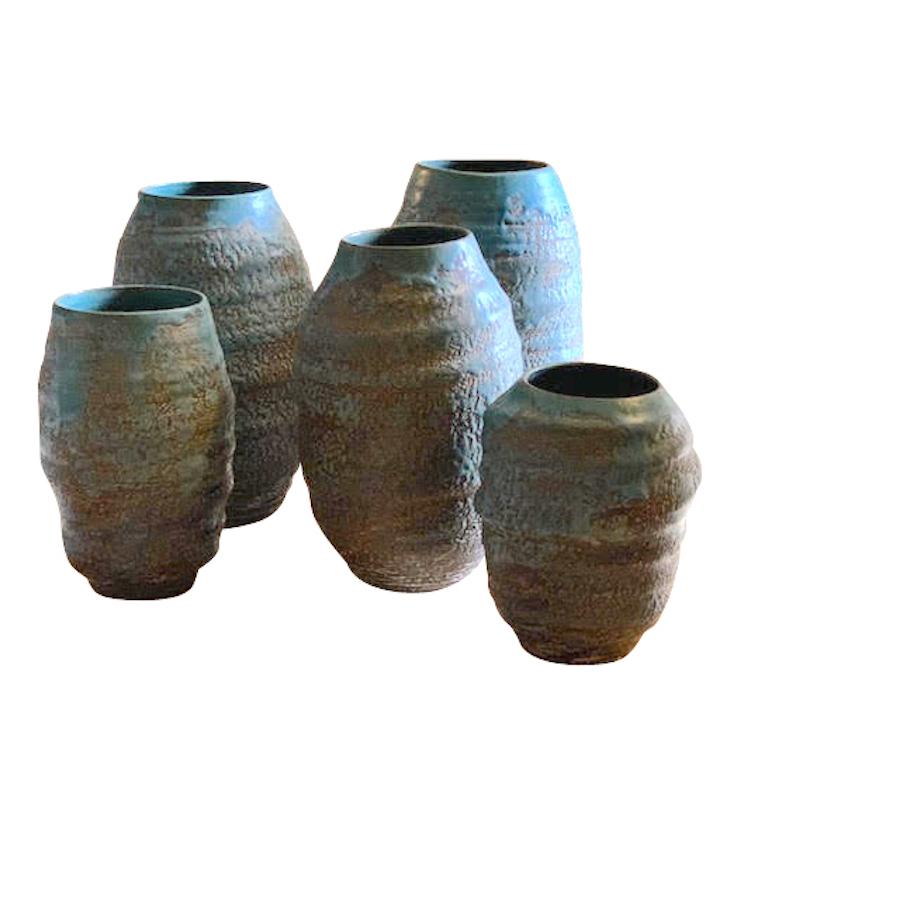 Ceramic Blue and Grey Hand Thrown Vase by Peter Speliopoulos, U.S.A, Contemporary For Sale