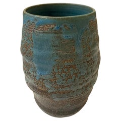 Vase bleu et gris tourné à la main par Peter Speliopoulos, États-Unis, contemporain