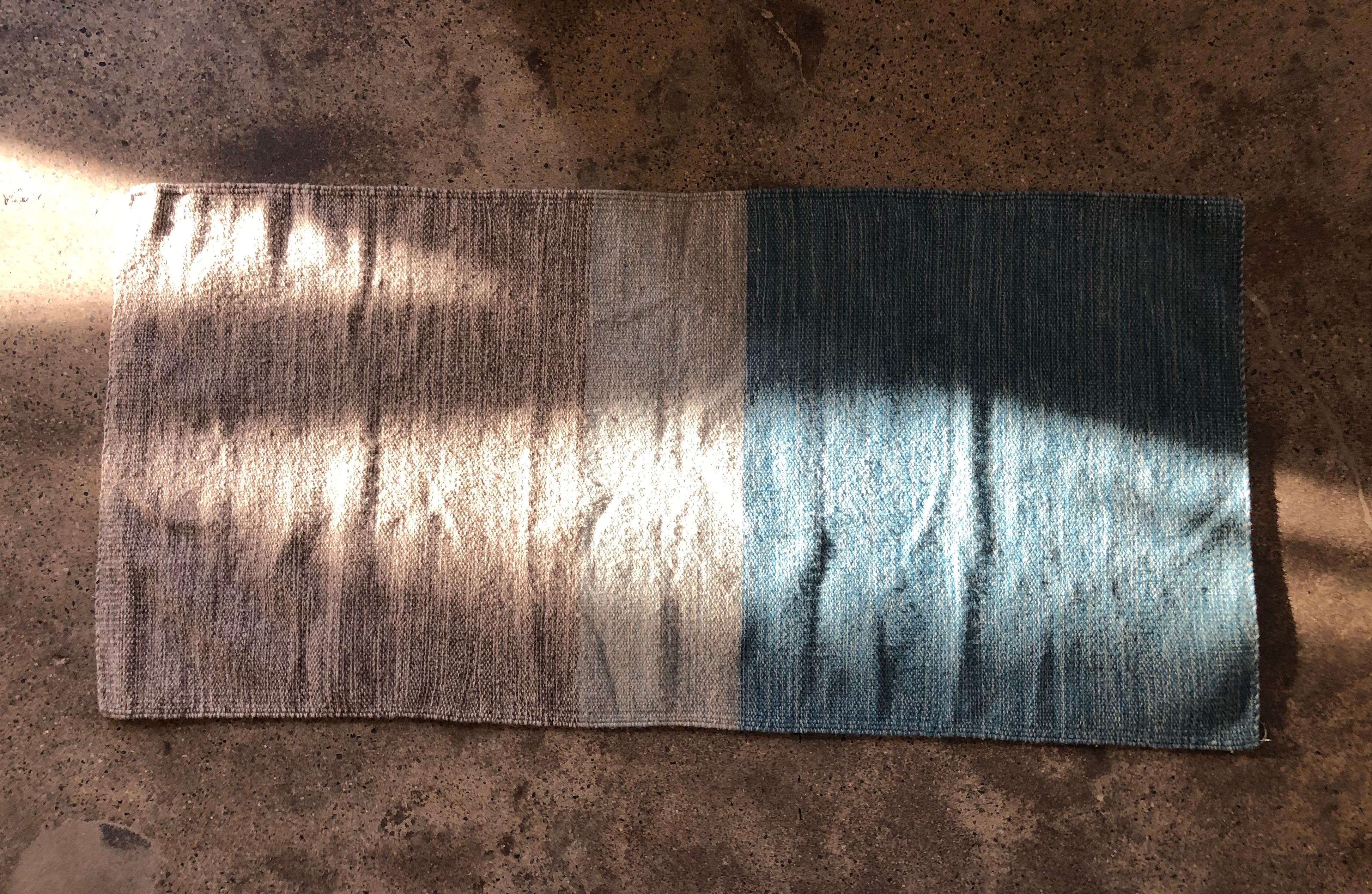 Organic Modern Blue and Grey Ombre Short Runner Rug, in Stock
