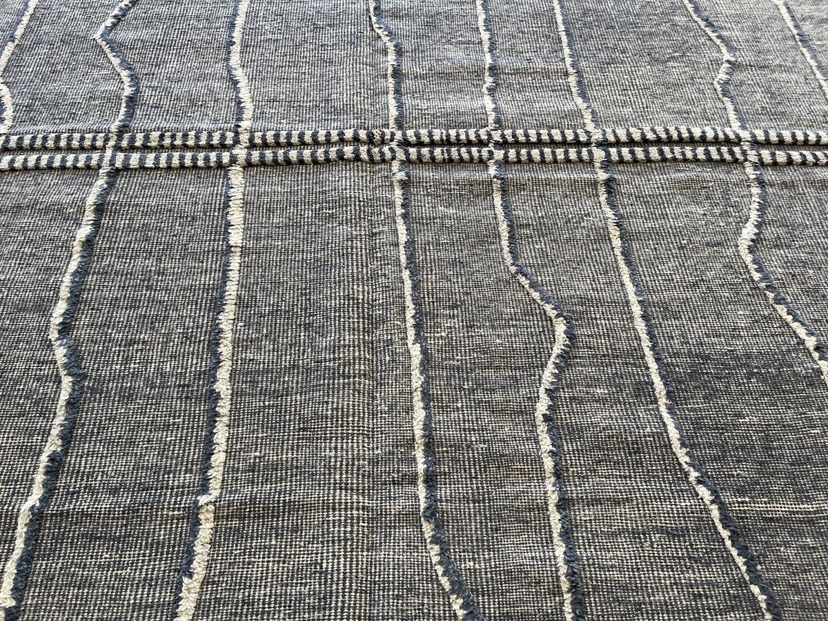 Hand-Knotted Blue and Grey Rustic Area Rug For Sale