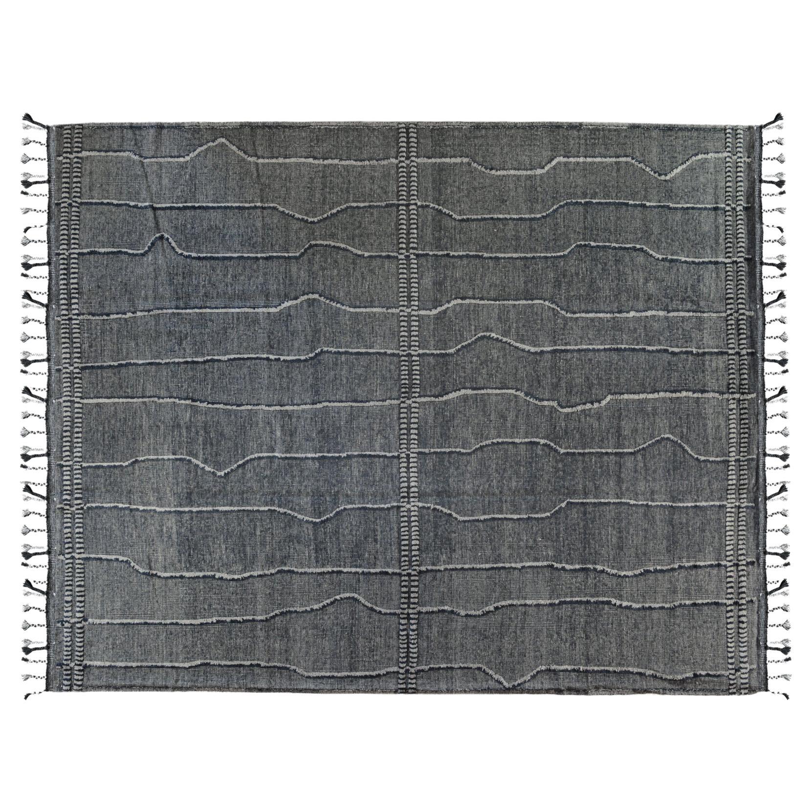 Blue and Grey Rustic Area Rug For Sale
