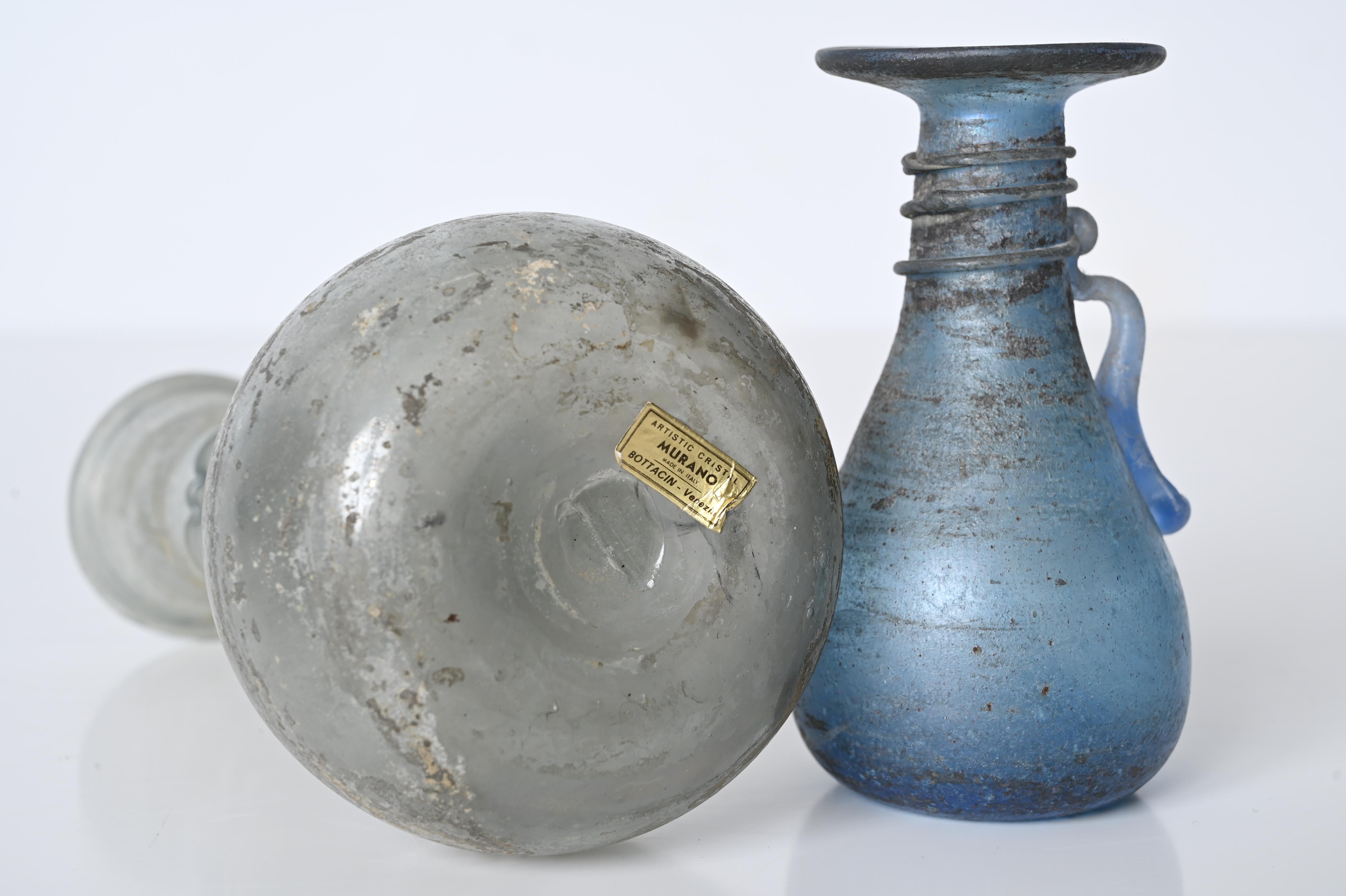Vases en verre de Murano « Scaavo » bleu et gris, Italie, Bottacin Venezia, années 1960 en vente 6