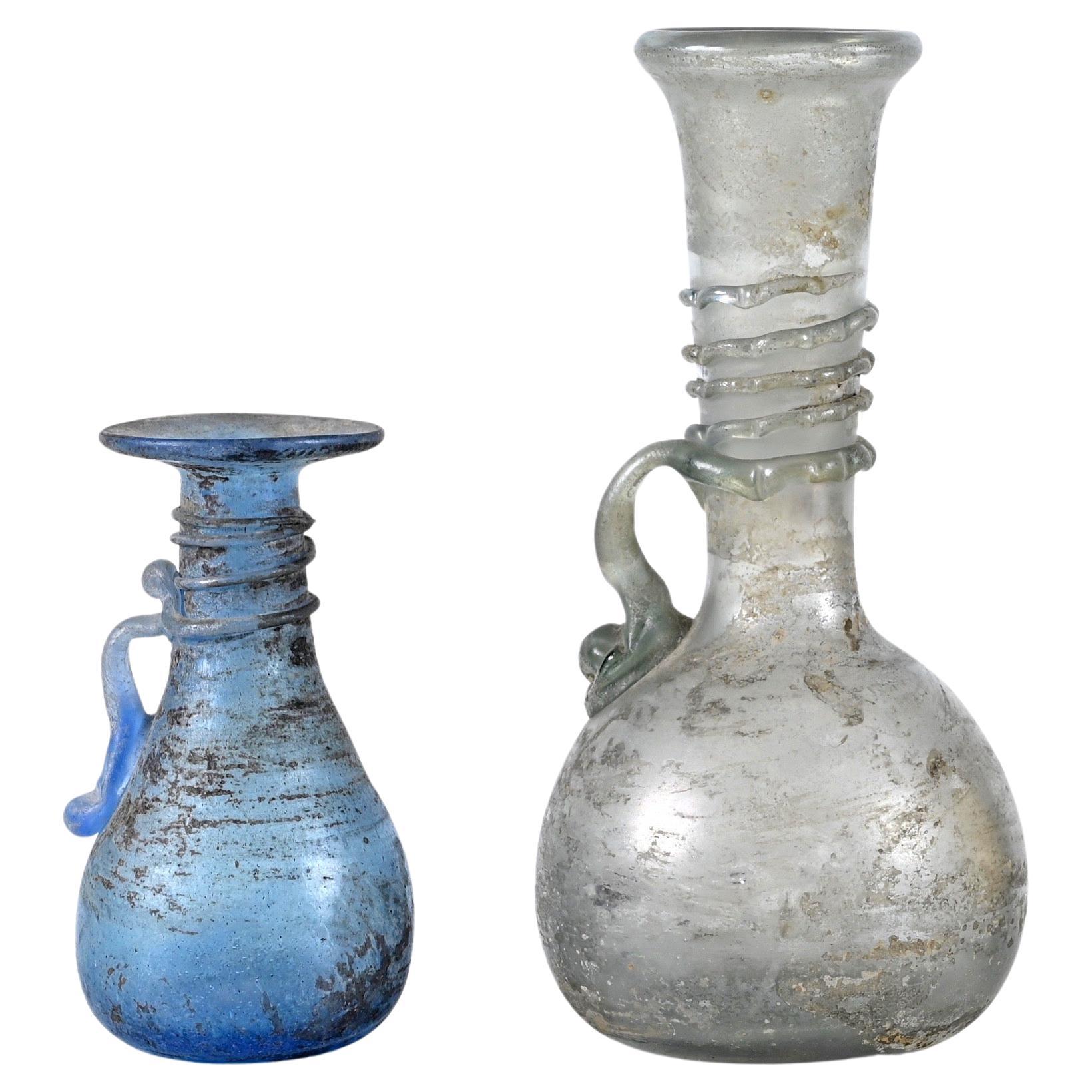 Blue and Grey "Scavo" Murano Glass Vases, Italy, Bottacin Venezia, 1960s For Sale