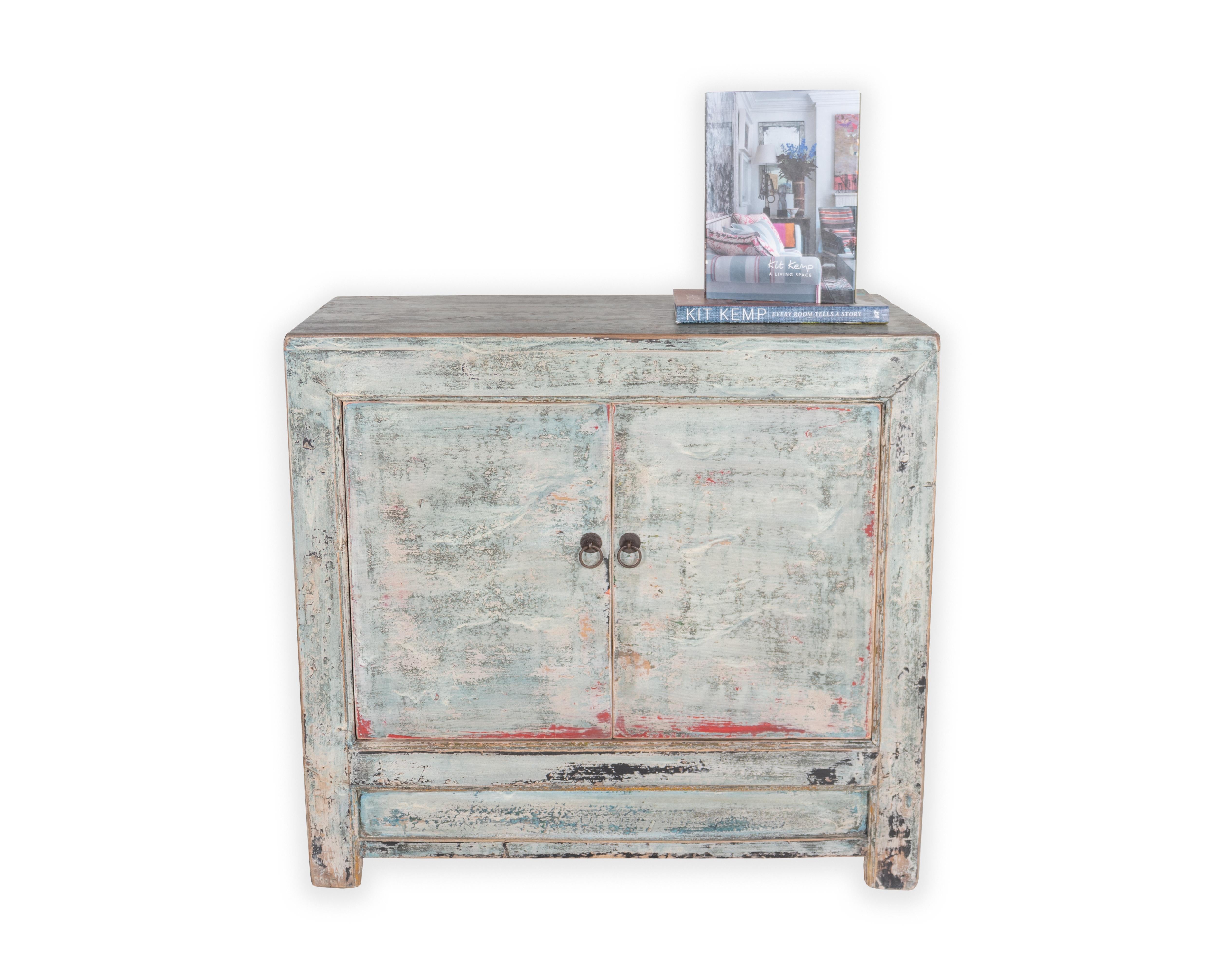 Patinated Blue and Grey Two Door Cabinet
