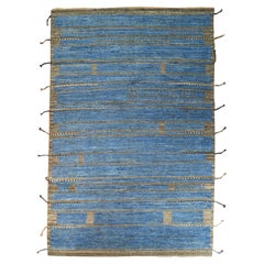 Blue and Grey Two Toned Afghan Handwoven Rug in Wool