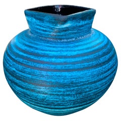 Blue and Horizontal Grey Stripe Accolay Vase, France, Midcentury