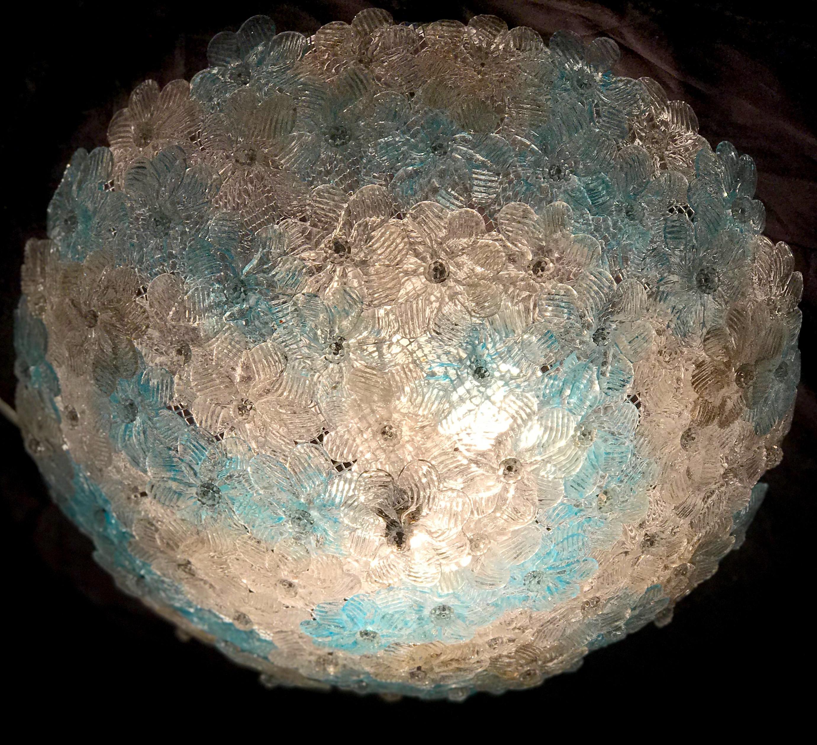 Blue and Ice Murano Glass Ceiling Floral Basket by Barovier & Toso, 1970s For Sale 4
