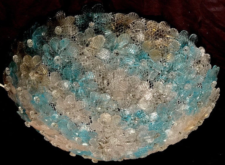 Blue and Ice Murano Glass Ceiling Floral Basket by Barovier & Toso, 1970s For Sale 6