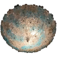 Panier à fleurs de plafond en verre de Murano bleu et glace de Barovier & Toso, 1970