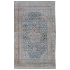 Blue and Ivory Antique Persian Mahal Rug with Floral Medallion Design