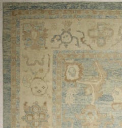 Blue and Ivory Handmade Wool Turkish Oushak Rug