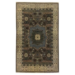 Blue and Ivory Mamluk-Style Hand-Knotted Geometric Carpet, 3x5, Wool