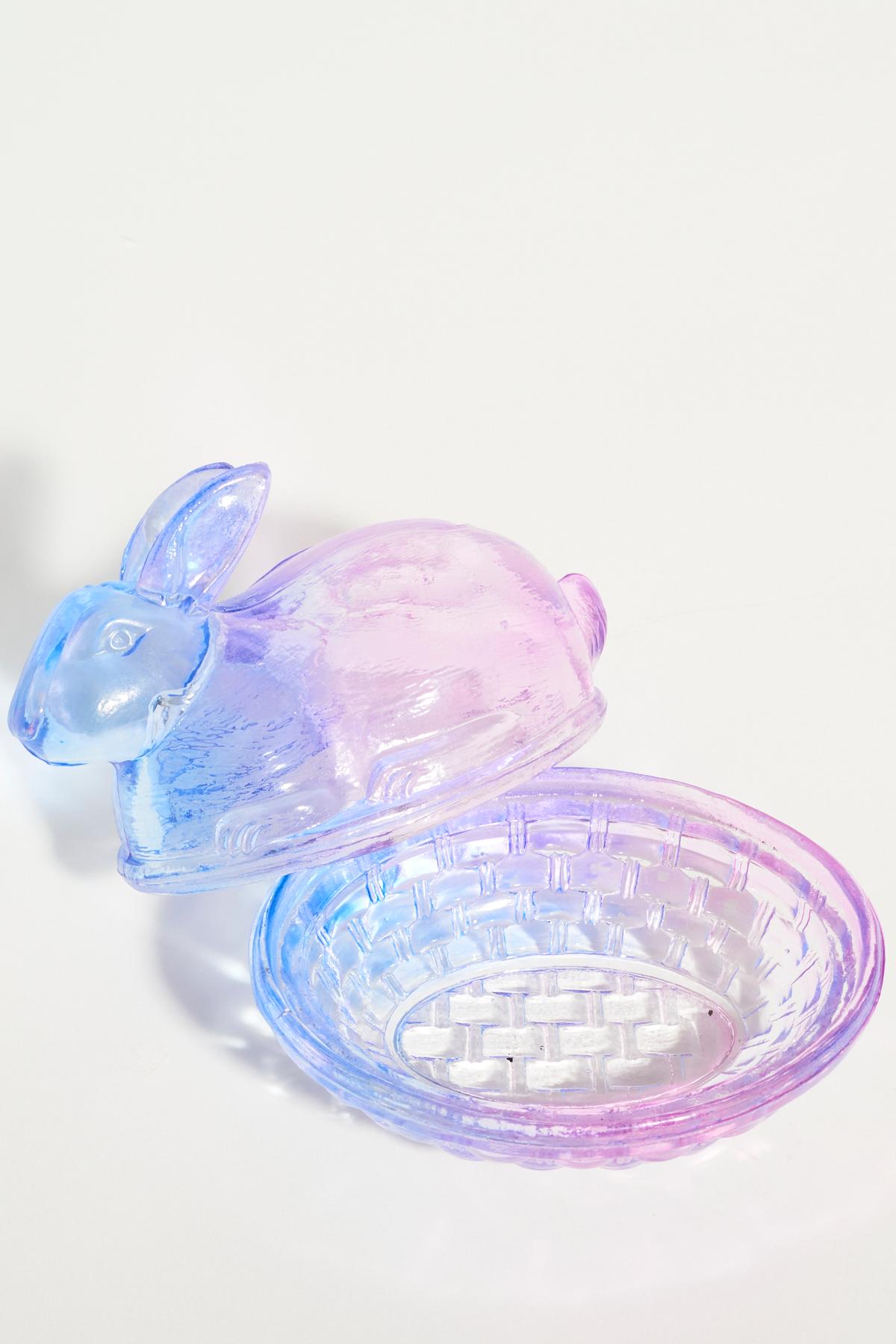Mid-20th Century Blue and Lilac Glass Bunny Dish