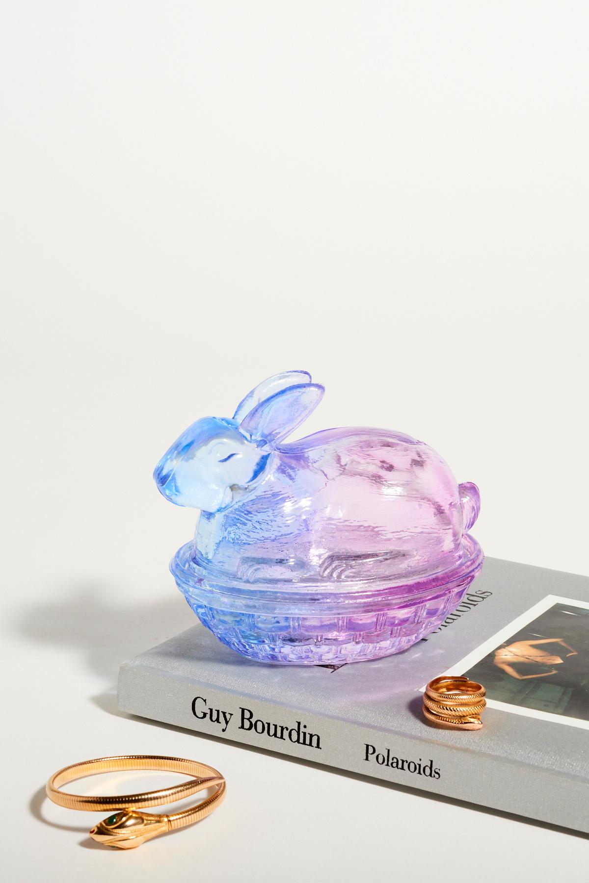 Blue and Lilac Glass Bunny Dish 1