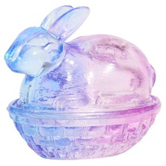 Vintage Blue and Lilac Glass Bunny Dish