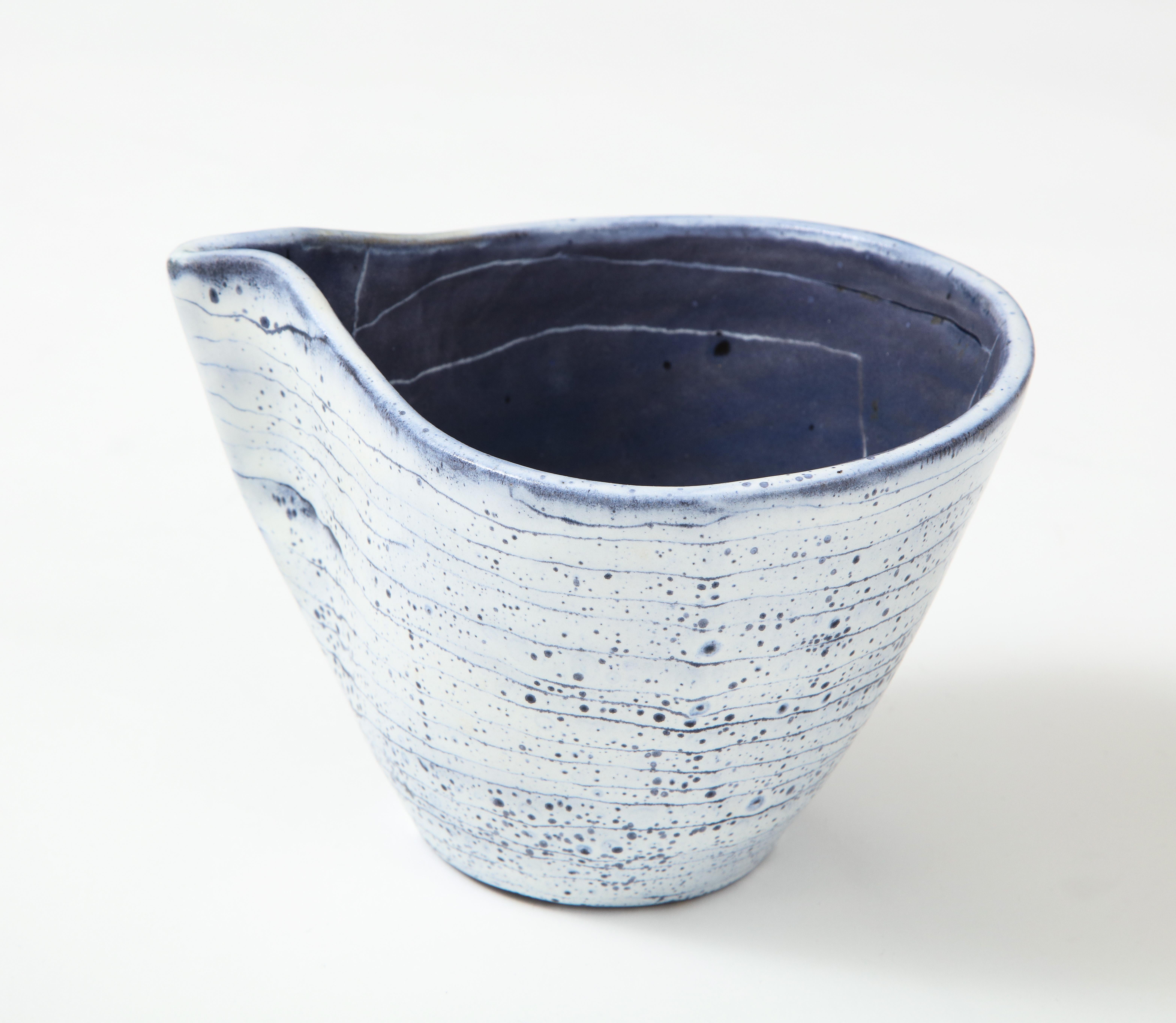 Mid-Century Modern Blue and Cream Ceramic Vessel by Mado Jolain, France, 1955 For Sale
