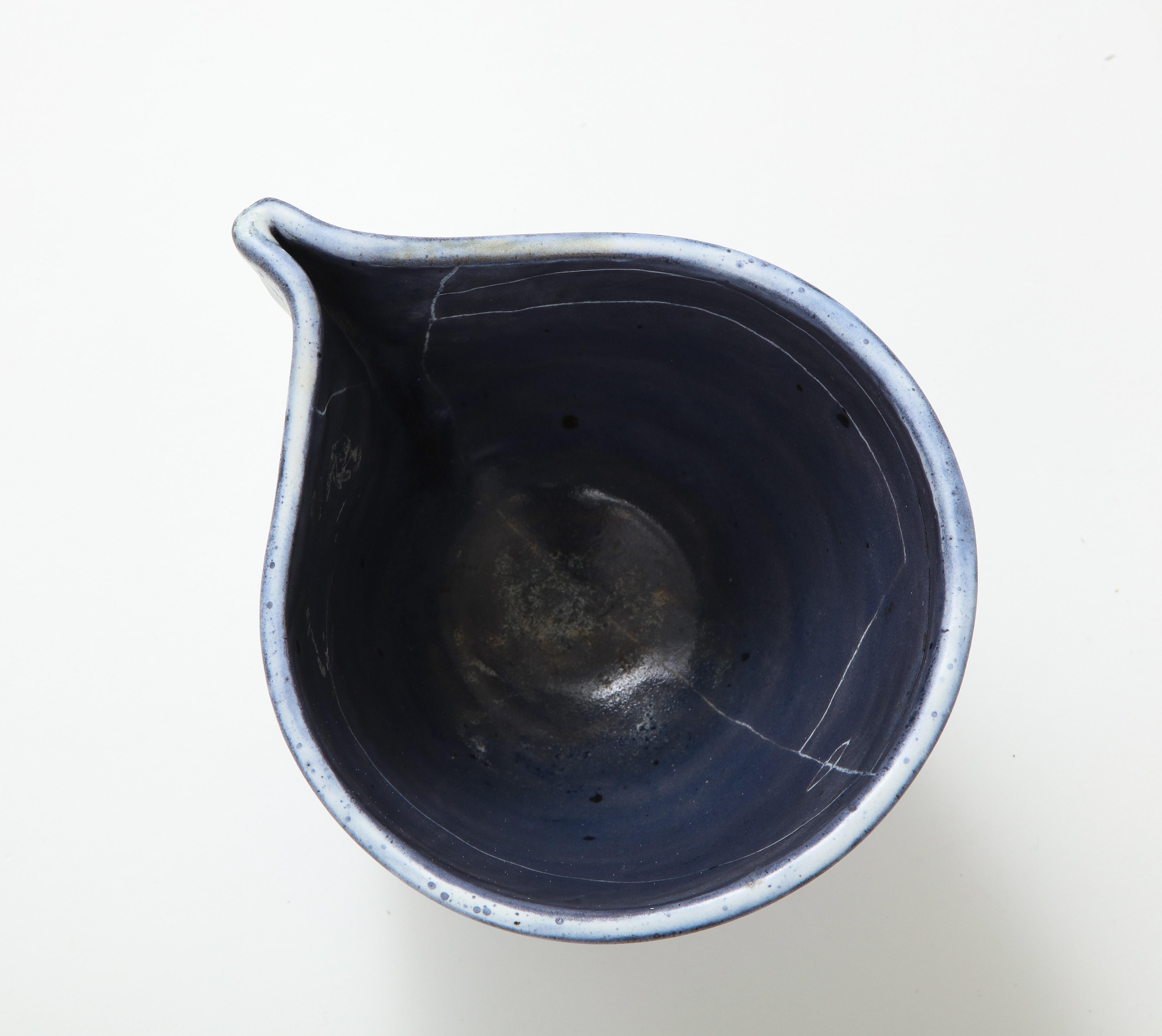 Mid-20th Century Blue and Cream Ceramic Vessel by Mado Jolain, France, 1955 For Sale